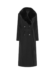 Long Tall Sally Black Faux Fur Collar Midi Coat - Image 5 of 6