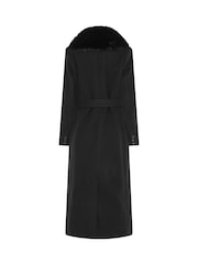 Long Tall Sally Black Faux Fur Collar Midi Coat - Image 6 of 6
