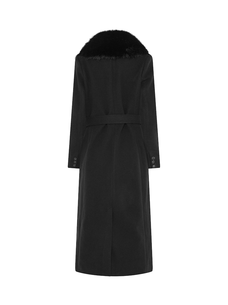 Long Tall Sally Black Faux Fur Collar Midi Coat - Image 6 of 6 Long Tall Sally Black Faux Fur Collar Midi Coat - Image 6 of 6