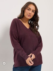 Yours Curve Red Knitted V-Neckline Jumper - Image 1 of 6