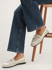 Hobbs Warm Ivory Darcy Woven Leather Loafers - Image 2 of 5