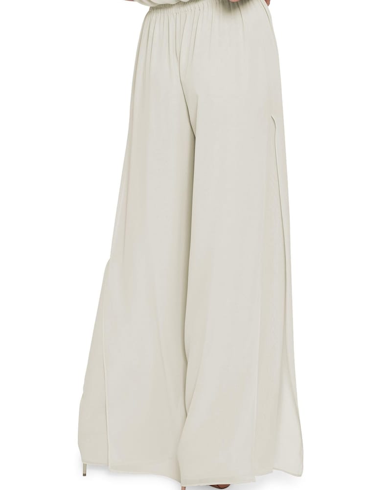 Gina Bacconi Cream Chiffon Layered Trousers With Slits - Image 2 of 4