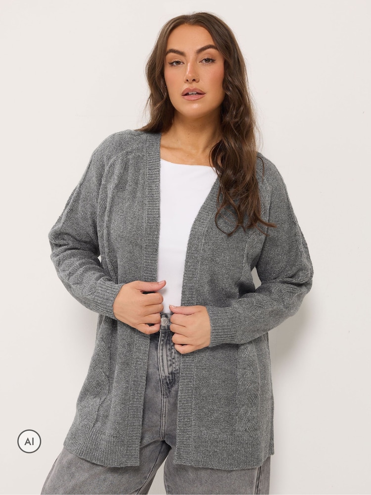 Gris - Cárdigan abierto de punto de ochos de Yours Curve - Imagen 1 de 6