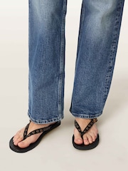 AllSaints Black Sydney Eyelet Sandals - Image 1 of 6