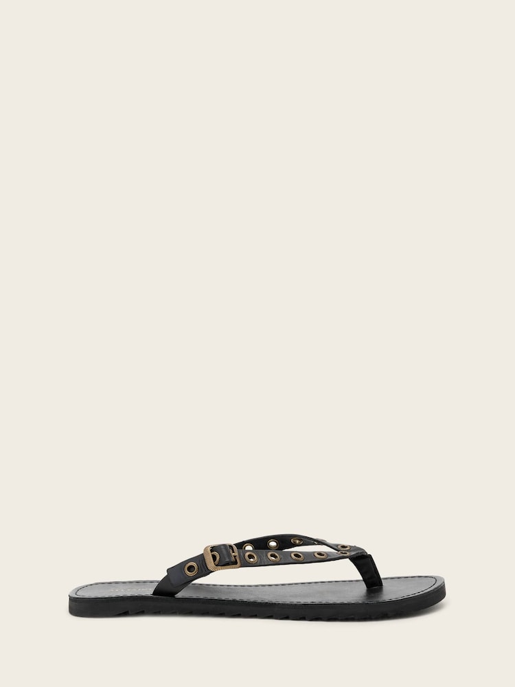 AllSaints Black Sydney Eyelet Sandals - Image 2 of 6 AllSaints Black Sydney Eyelet Sandals - Image 2 of 6