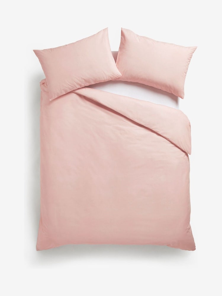 Pink Easy Care Polycotton Plain Duvet Cover and Pillowcase Set - Image 5 of 6