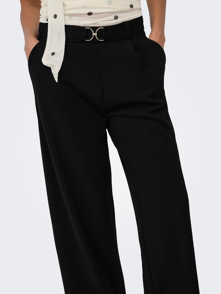 JDY Black Belted Wide Leg Trousers - Image 1 of 6