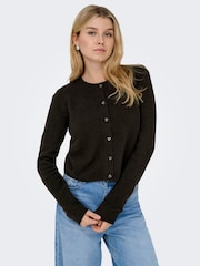 JDY Brown Knitted Button Down Short Cardigan - Image 1 of 6