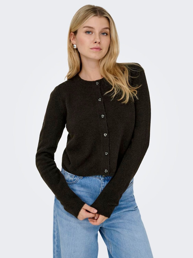 JDY Brown Knitted Button Down Short Cardigan - Image 1 of 6 JDY Brown Knitted Button Down Short Cardigan - Image 1 of 6