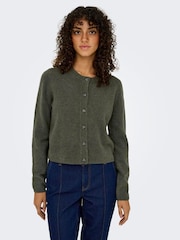 JDY Green Knitted Button Down Short Cardigan - Image 1 of 6