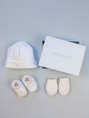 Emile et Rose White 100% Cotton Hat Bootee & Mitt Gift Set - Image 2 of 3