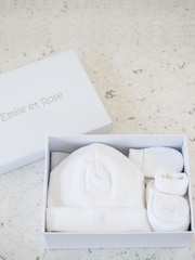 Emile et Rose White 100% Cotton Hat Bootee & Mitt Gift Set - Image 3 of 3