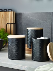 Set of 3 Black Embossed Geo Storage Tins - Image 1 of 3