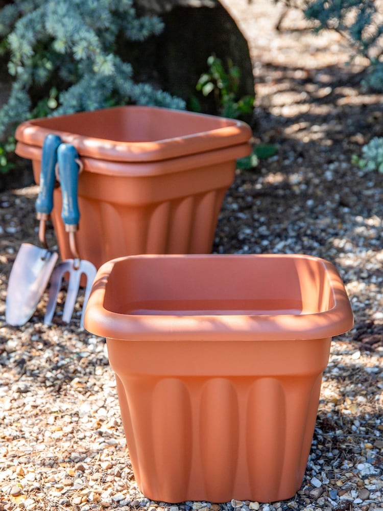Wham Set of 3 Brown Garden Vista 33cm Plastic Square Planters - Image 1 of 3