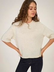 JDY Cream Short Sleeve Knitted Jumper - Image 2 of 6