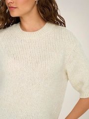 JDY Cream Short Sleeve Knitted Jumper - Image 4 of 6