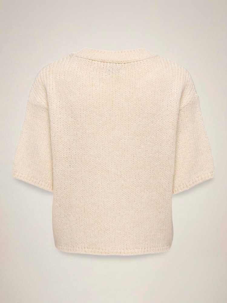 JDY Cream Short Sleeve Knitted Jumper - Image 6 of 6