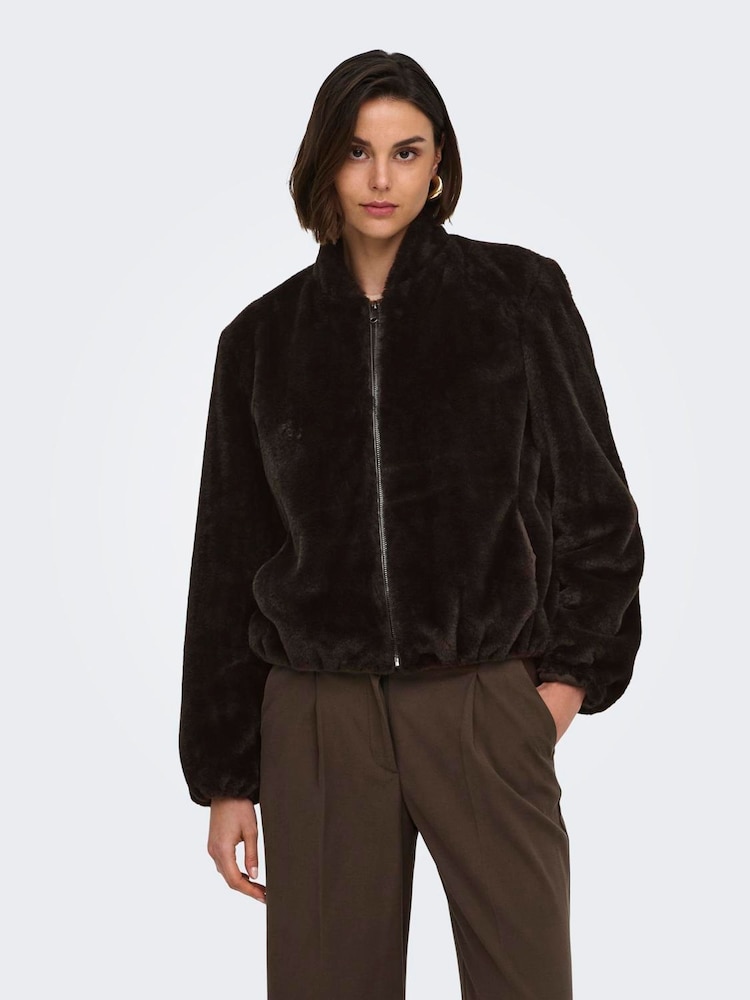 JDY Black Faux Fur Zip Up Jacket - Image 2 of 6 JDY Black Faux Fur Zip Up Jacket - Image 2 of 6