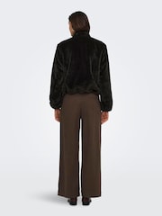 JDY Black Faux Fur Zip Up Jacket - Image 3 of 6