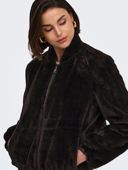 JDY Black Faux Fur Zip Up Jacket - Image 4 of 6