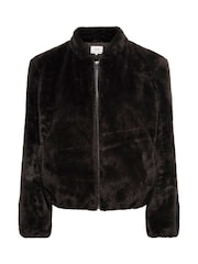 JDY Black Faux Fur Zip Up Jacket - Image 5 of 6