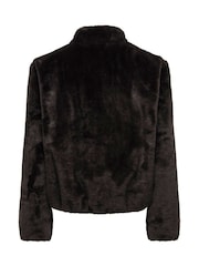 JDY Black Faux Fur Zip Up Jacket - Image 6 of 6