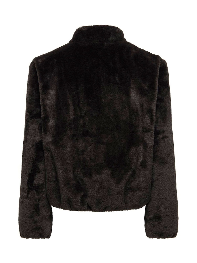 JDY Black Faux Fur Zip Up Jacket - Image 6 of 6 JDY Black Faux Fur Zip Up Jacket - Image 6 of 6