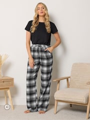 Long Tall Sally Black Check Cotton Wide Leg Pyjamas Bottoms - Image 1 of 6
