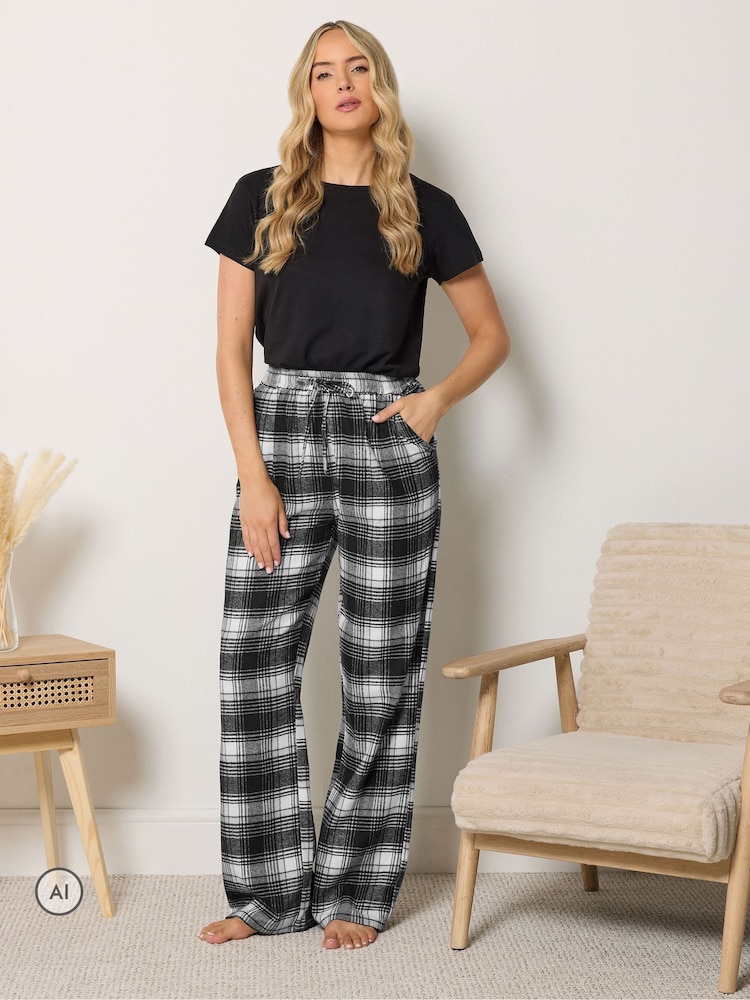 Long Tall Sally Black Check Cotton Wide Leg Pyjamas Bottoms - Image 1 of 6
