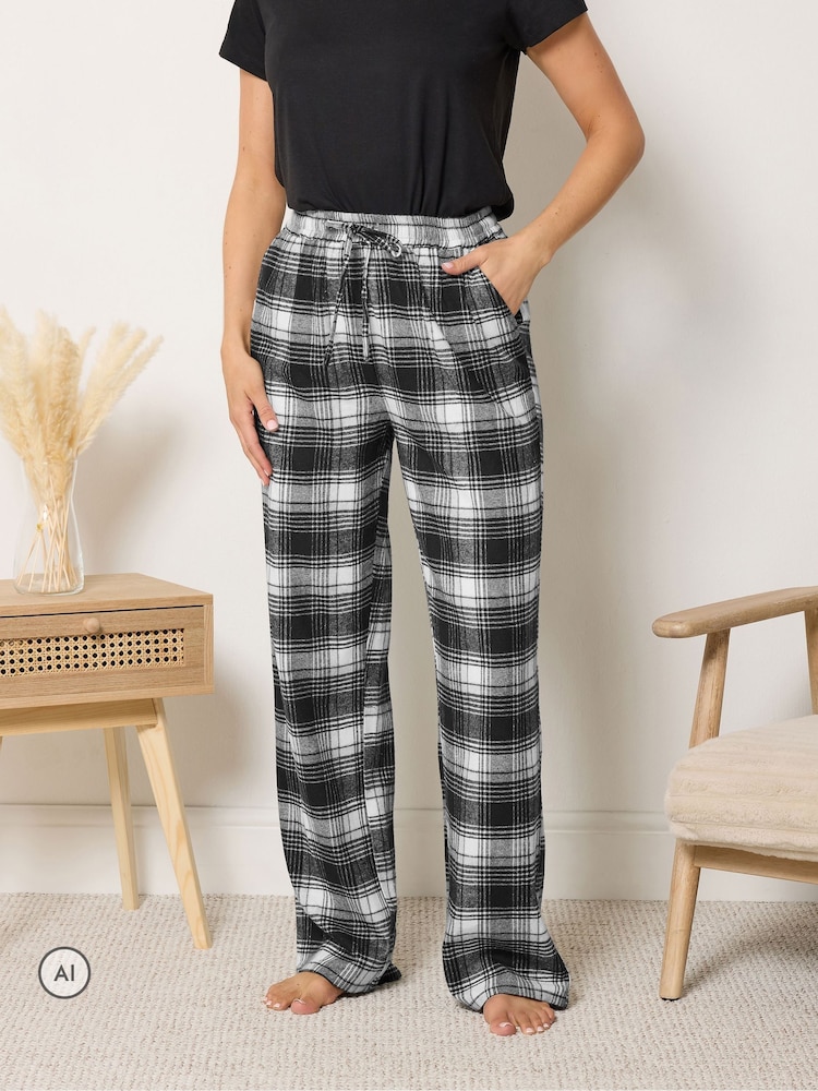 Long Tall Sally Black Check Cotton Wide Leg Pyjamas Bottoms - Image 2 of 6