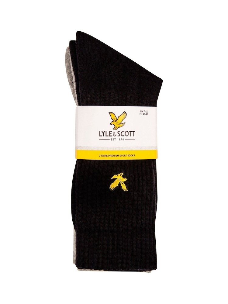 Lyle & Scott Black Sport Socks 3 Pack - Image 5 of 5