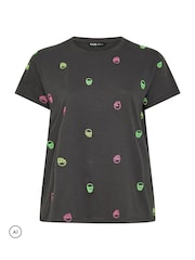 Yours Curve Core Skull Embroidered T-Shirt - 6суретінің 5 суреті