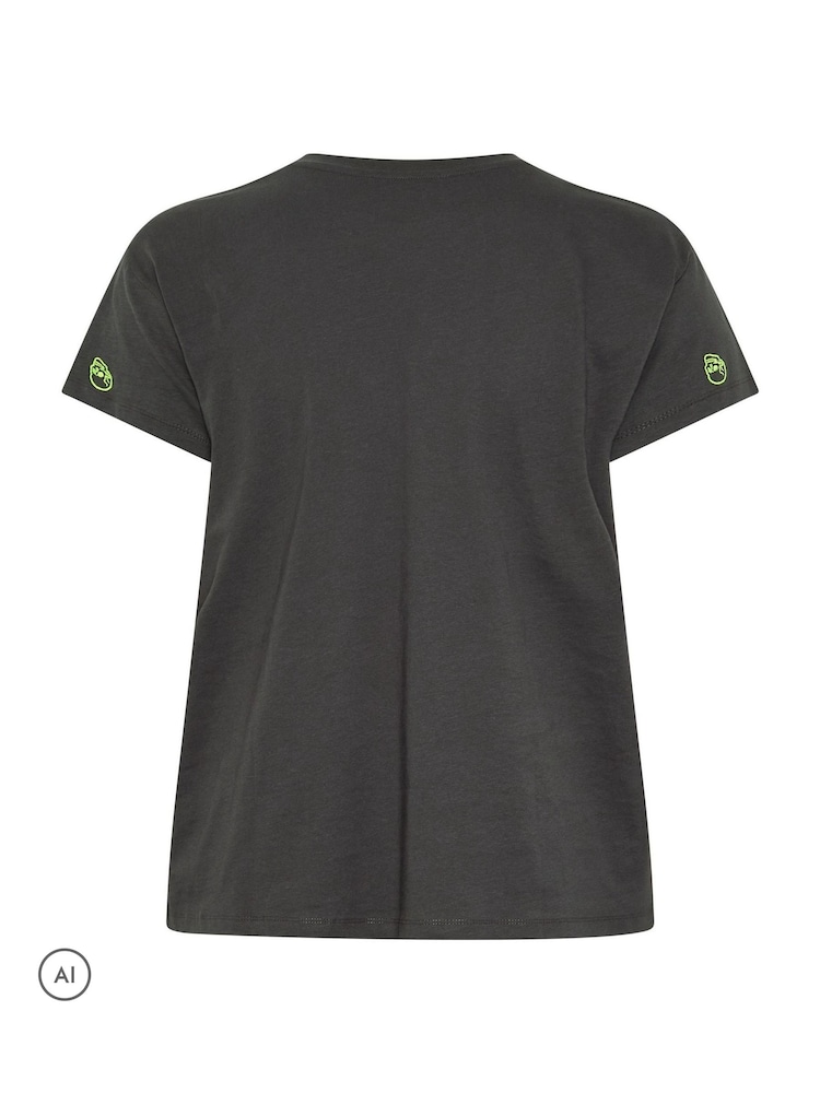 Yours Curve Core Skull Embroidered T-Shirt - 6суретінің 6 суреті