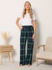 Long Tall Sally Green Check Cotton Wide Leg Pyjamas Bottoms - Image 1 of 7