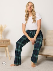 Long Tall Sally Green Check Cotton Wide Leg Pyjamas Bottoms - Image 2 of 7