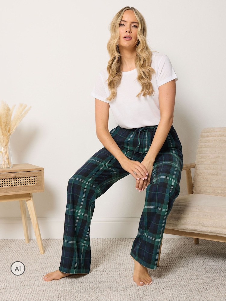 Long Tall Sally Green Check Cotton Wide Leg Pyjamas Bottoms - Image 2 of 7 Long Tall Sally Green Check Cotton Wide Leg Pyjamas Bottoms - Image 2 of 7