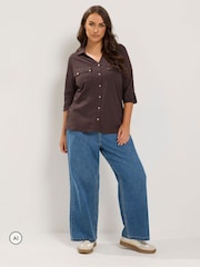 Yours Curve Brown Jersey Full Placket Shirt - Image 2 of 6