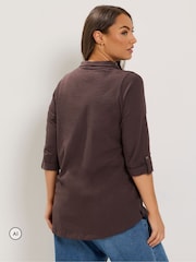 Yours Curve Brown Jersey Full Placket Shirt - Image 3 of 6