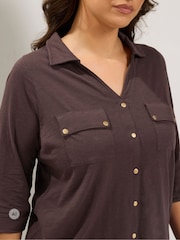 Yours Curve Brown Jersey Full Placket Shirt - Image 4 of 6
