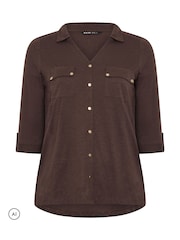 Yours Curve Brown Jersey Full Placket Shirt - Image 5 of 6