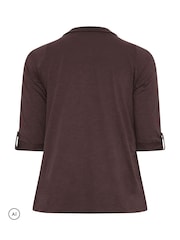 Yours Curve Brown Jersey Full Placket Shirt - Image 6 of 6