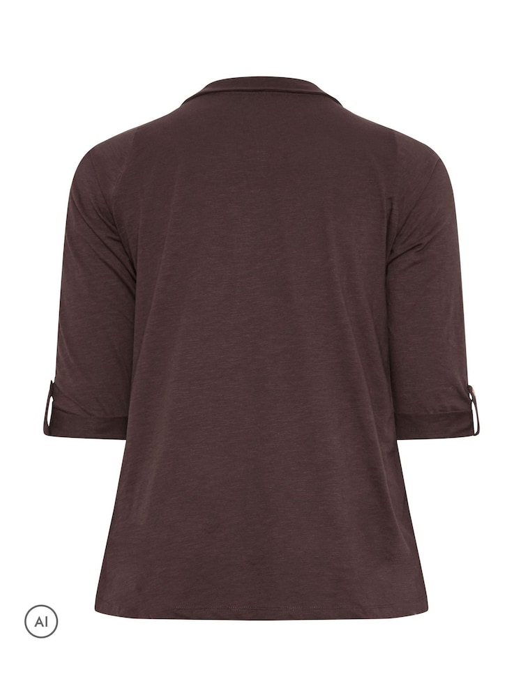 Yours Curve Brown Jersey Full Placket Shirt - Image 6 of 6