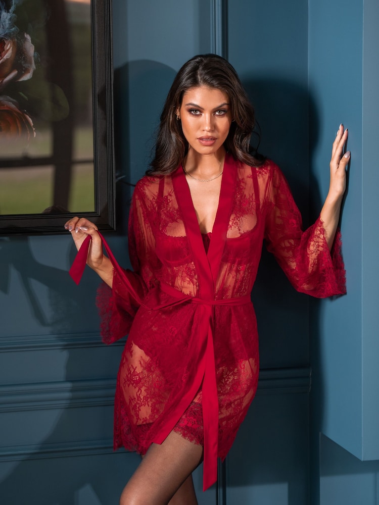 Pour Moi Red For Your Eyes Only Lace Robe - Image 1 of 4