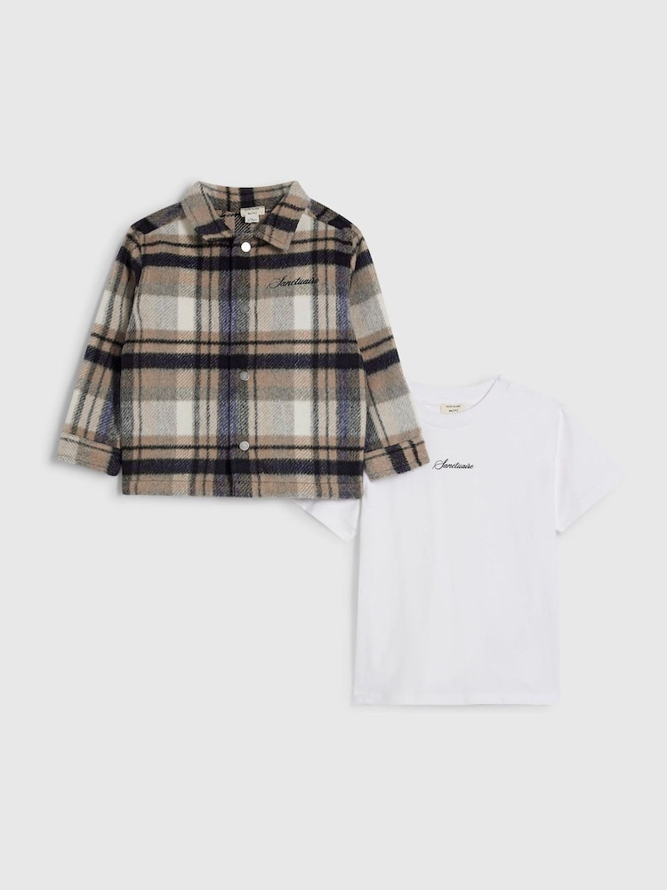 River Island Cream Check Shacket with Zip - Image 1 of 5