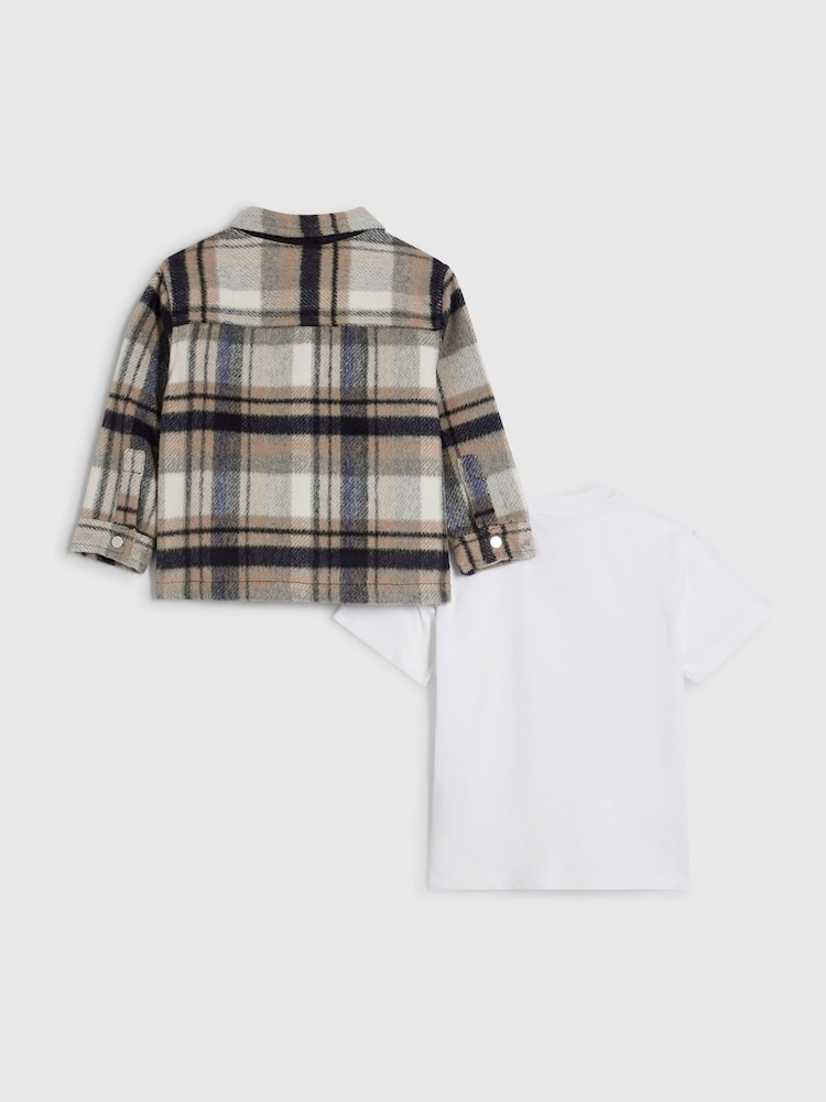 River Island Cream Check Shacket with Zip - Image 2 of 5