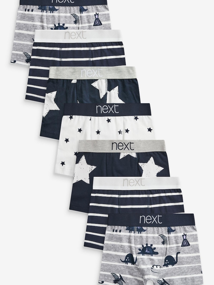 Navy/Grey Dino Star 7 Pack Trunks (2-12yrs) - Image 1 of 10