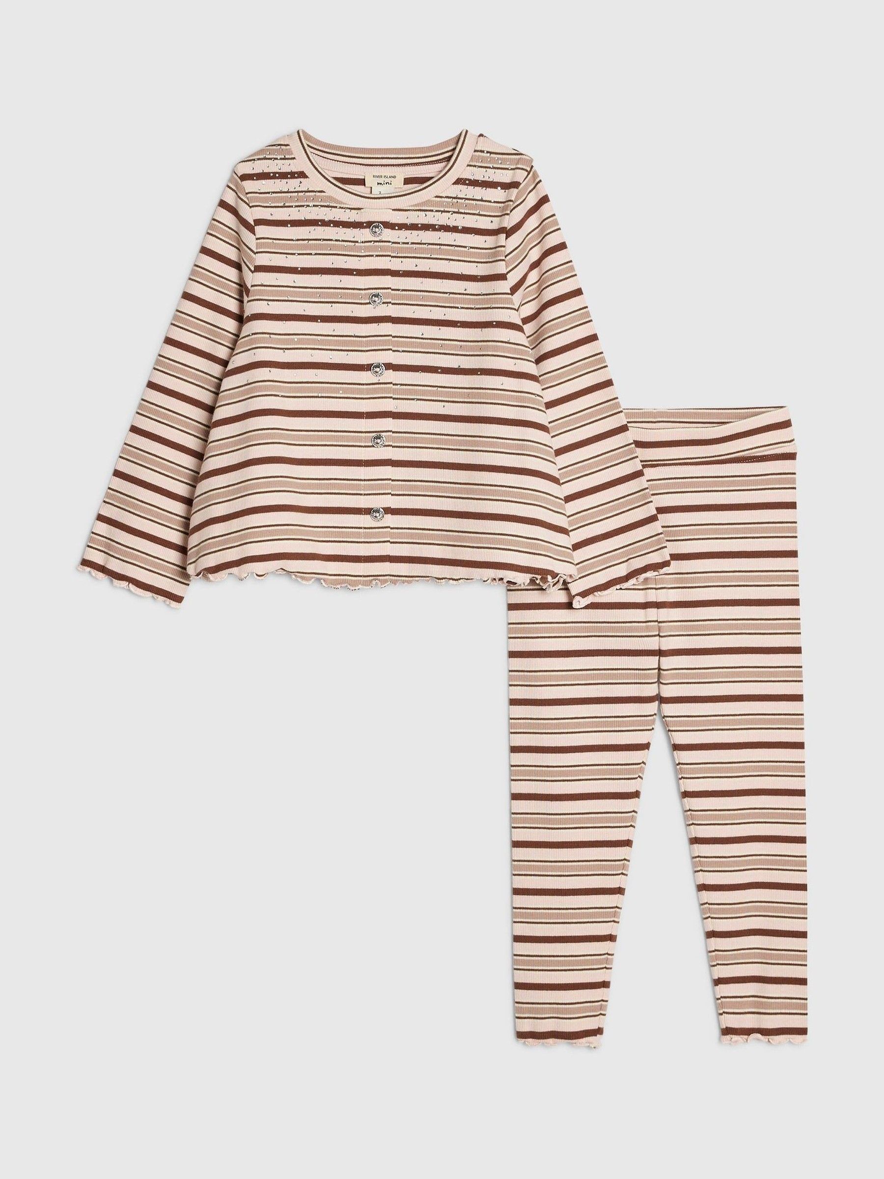 River Island Brown Stripe Hotfix Top & Leggings Set