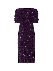 M&Co Purple Velvet Short Sleeve Sequin Wrap Dress - Image 7 of 7