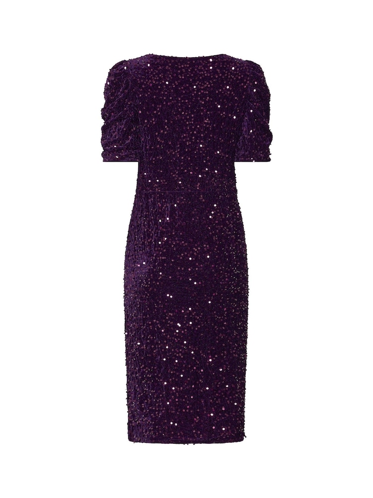 M&Co Purple Velvet Short Sleeve Sequin Wrap Dress - Image 7 of 7 M&Co Purple Velvet Short Sleeve Sequin Wrap Dress - Image 7 of 7
