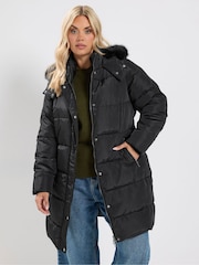 Yours Curve Black Midi Puffer Coat - Image 1 of 6